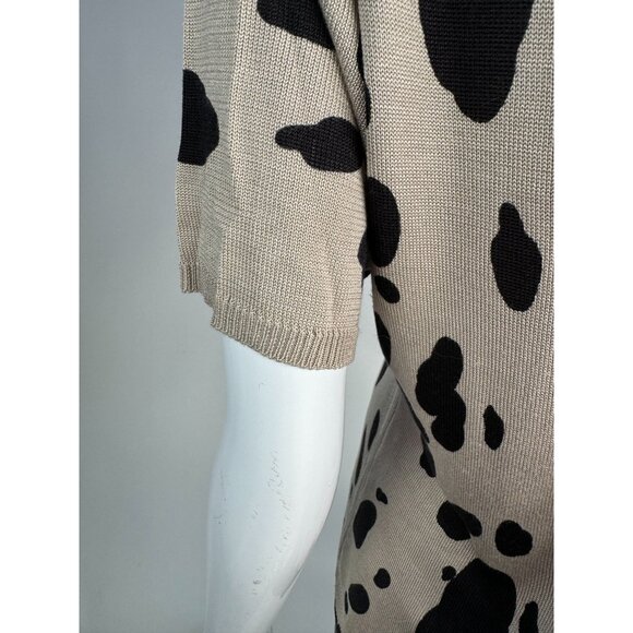 Joseph A. Silk Polka Dot Sweater Beige & Black Size L 100% Silk Women's Short Sl - Picture 6 of 16